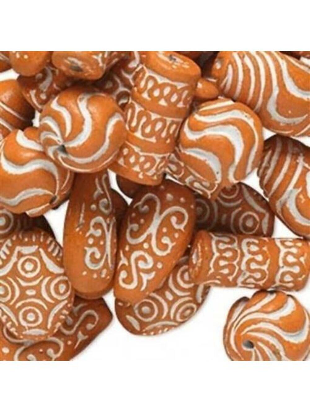 Vintage Ethnic African Tribal Clay Beads Orange White 12 pcs